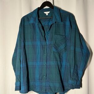 Time and Tru Teal and Navy Plaid Shirt